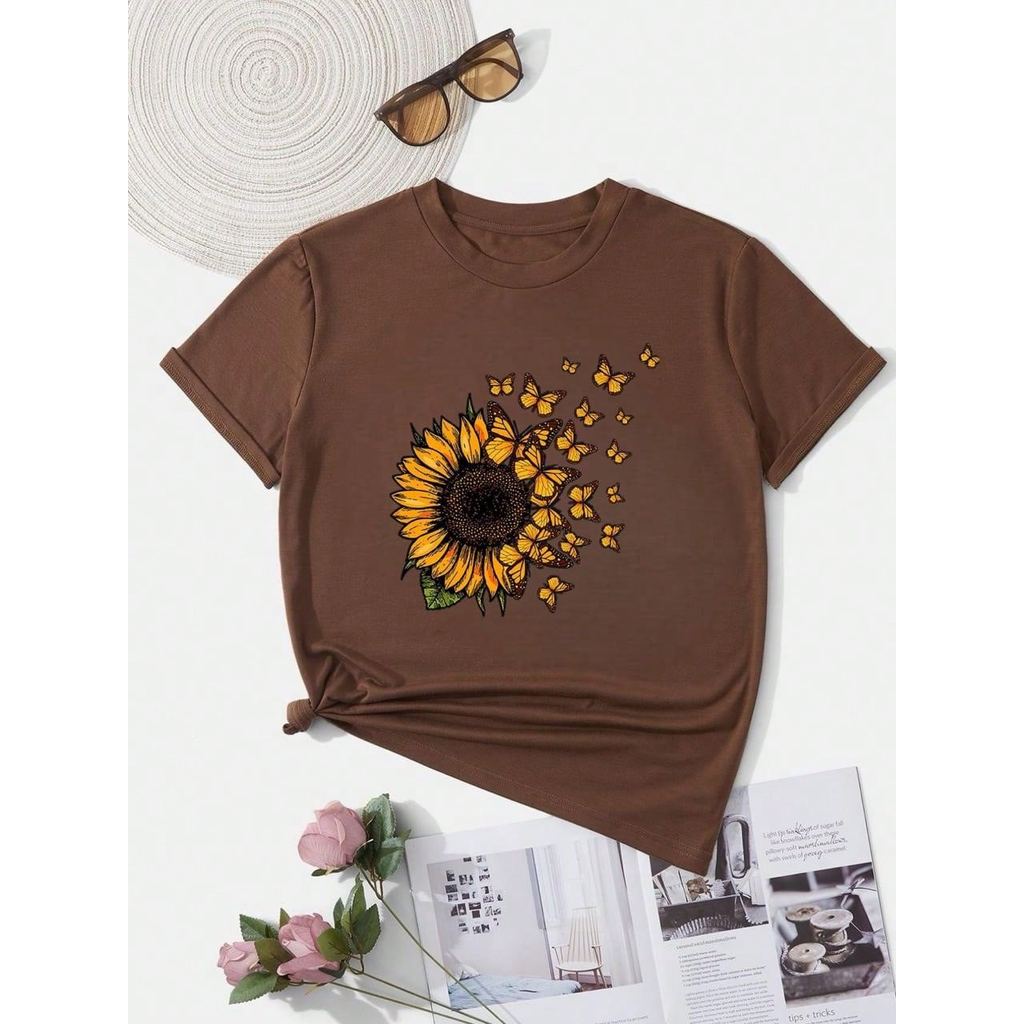 Camiseta T-shirt Flores Girassol Tendencia Amor Babylook 100% Algodão love Fofo
