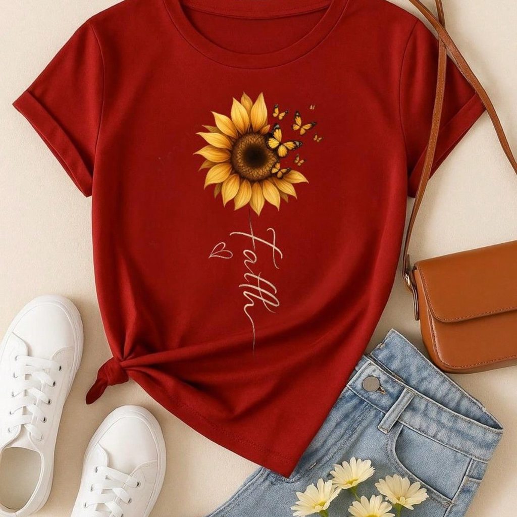 Blusa Feminina Básica 100% Algodão – Leve, Fresquinha e Chic Girassol + Faith P M G GG