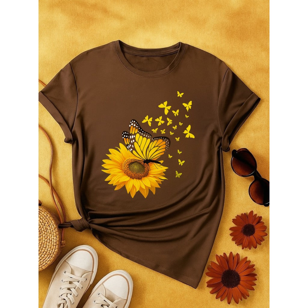 Camiseta T-shirt Love Coração Tendencia Babylook 100% Algodão Borboleta Girassol