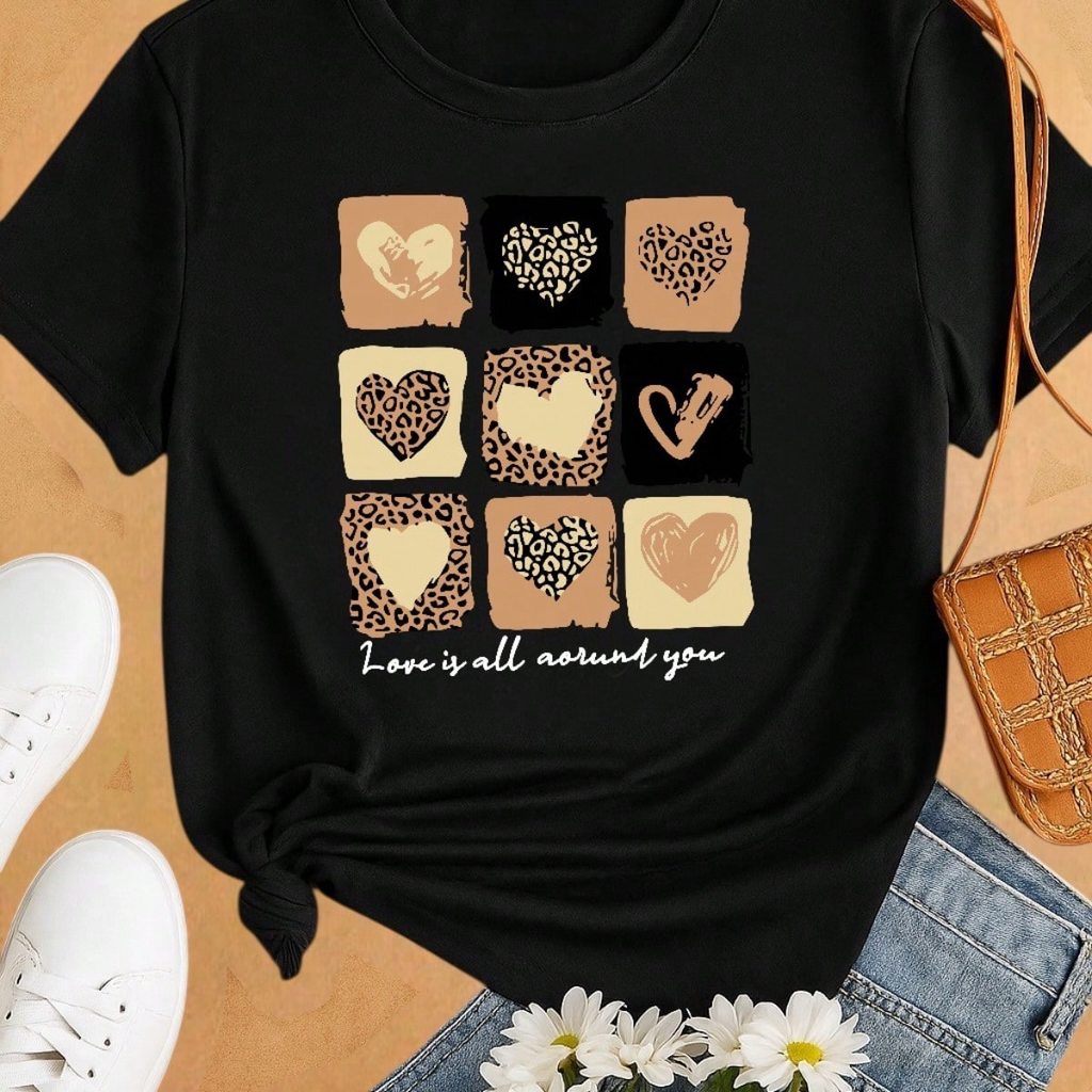 Camiseta T-shirt Love Coração Tendencia Babylook 100% Algodão Animal Print P M G GG