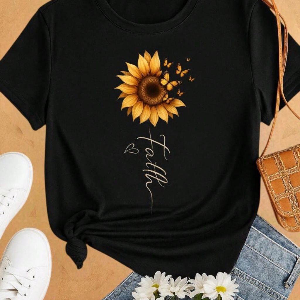 Blusa Feminina Básica 100% Algodão – Leve, Fresquinha e Chic Girassol + Faith P M G GG