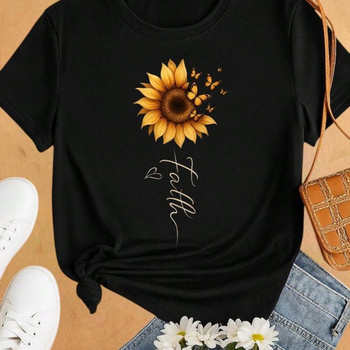 Blusa Feminina Básica 100% Algodão – Leve, Fresquinha e Chic Girassol + Faith P M G GG