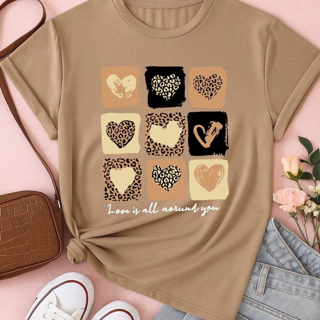 Camiseta T-shirt Love Coração Tendencia Babylook 100% Algodão Animal Print P M G GG