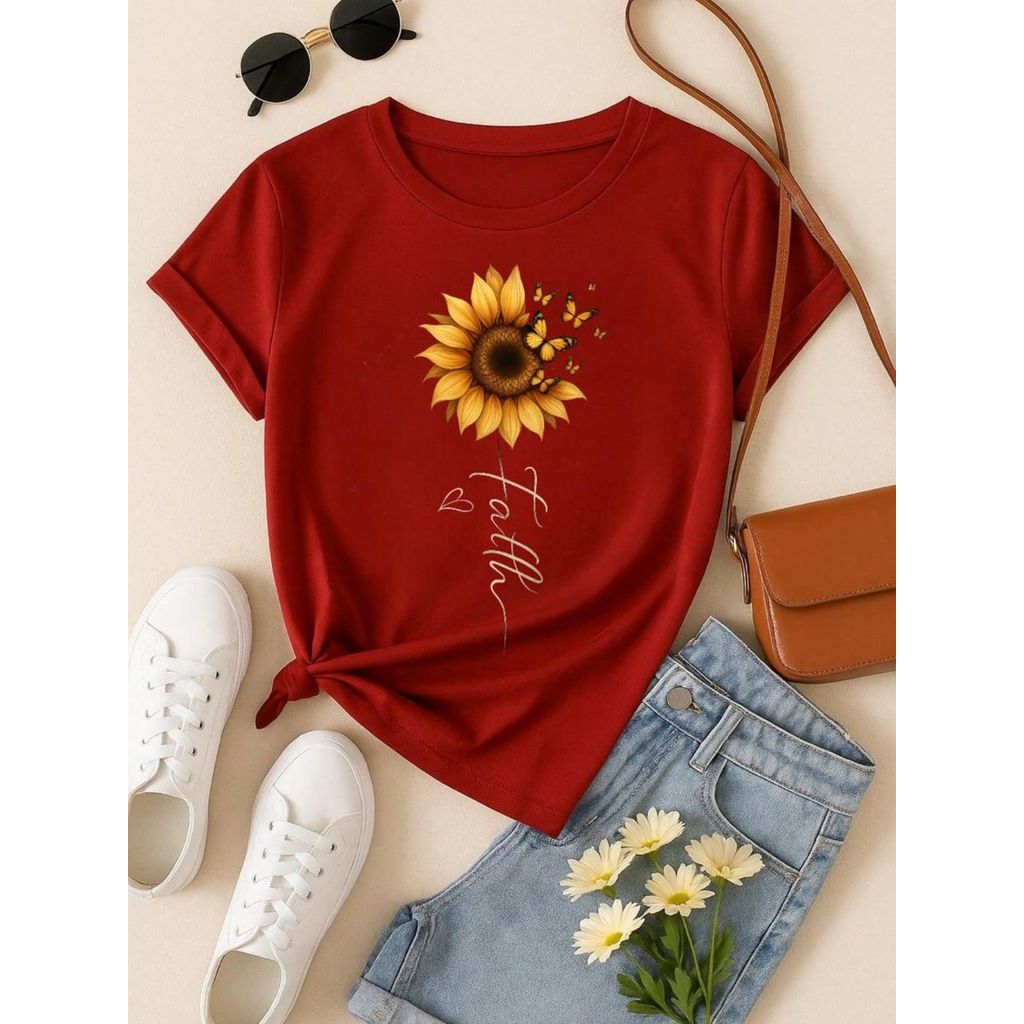 Blusa Feminina Básica 100% Algodão – Leve, Fresquinha e Chic Girassol + Faith P M G GG
