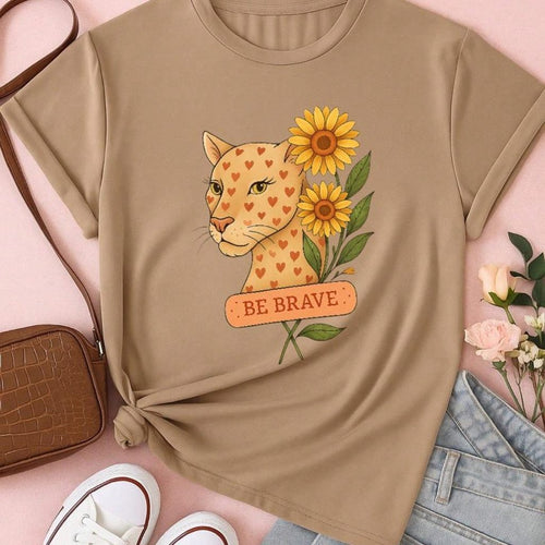 Blusa Feminina Estampa Leopardo & Girassol  Casual, Confortável e Estilosa P M G GG 100% Algodão Animal Print