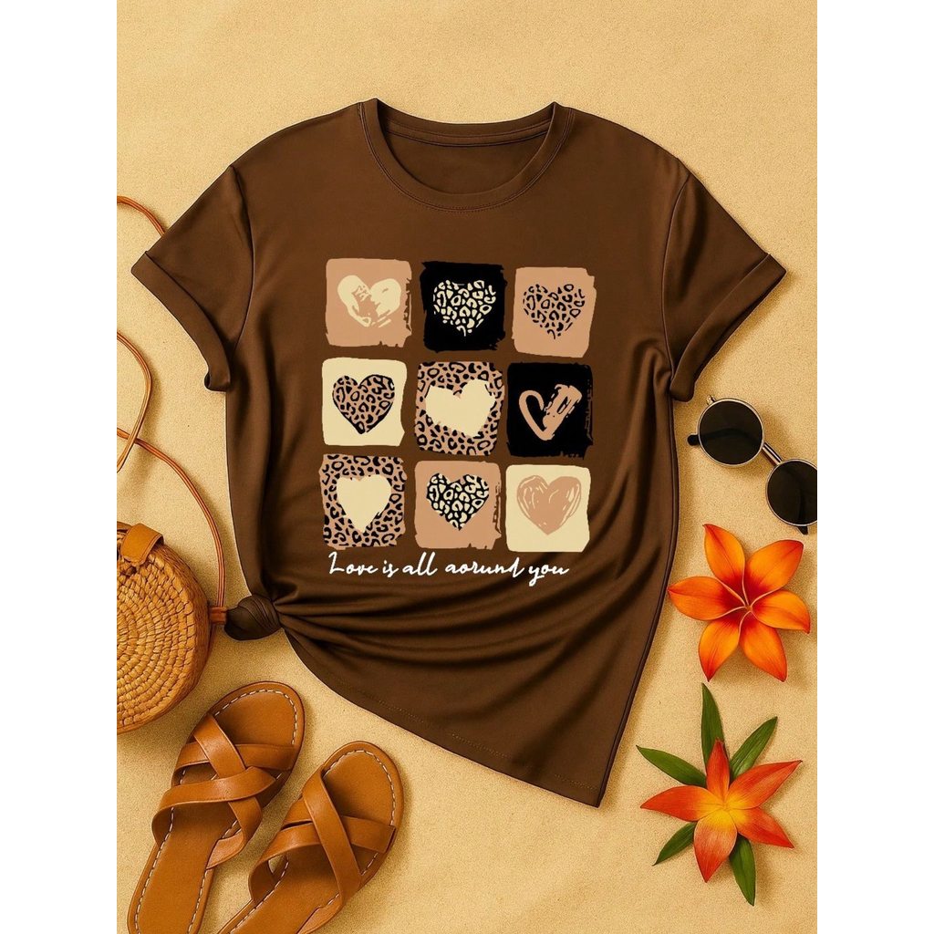 Camiseta T-shirt Love Coração Tendencia Babylook 100% Algodão Animal Print P M G GG
