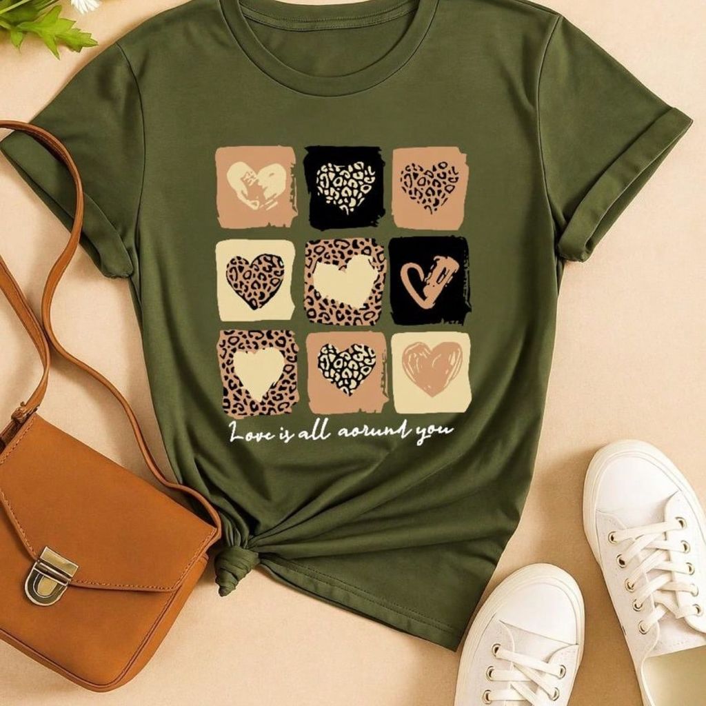 Camiseta T-shirt Love Coração Tendencia Babylook 100% Algodão Animal Print P M G GG