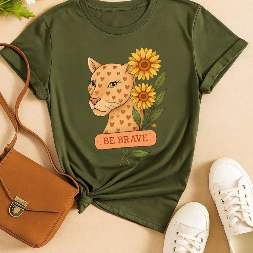 Blusa Feminina Estampa Leopardo & Girassol  Casual, Confortável e Estilosa P M G GG 100% Algodão Animal Print