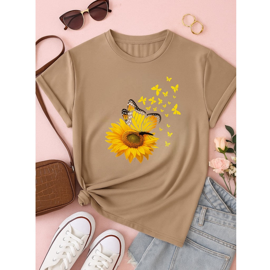 Camiseta T-shirt Love Coração Tendencia Babylook 100% Algodão Borboleta Girassol