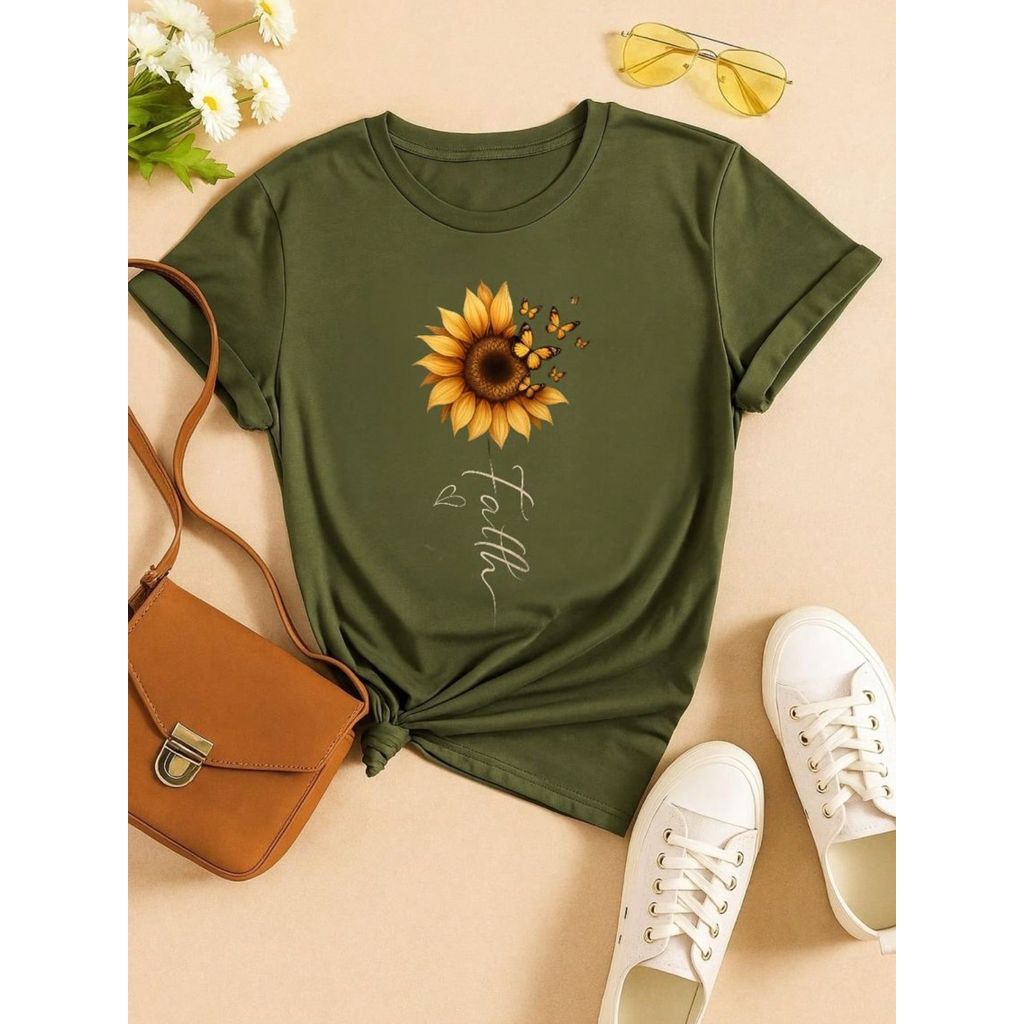 Blusa Feminina Básica 100% Algodão – Leve, Fresquinha e Chic Girassol + Faith P M G GG