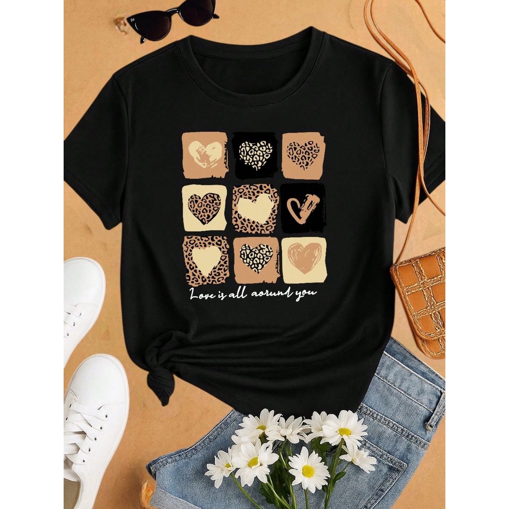 Camiseta T-shirt Love Coração Tendencia Babylook 100% Algodão Animal Print P M G GG