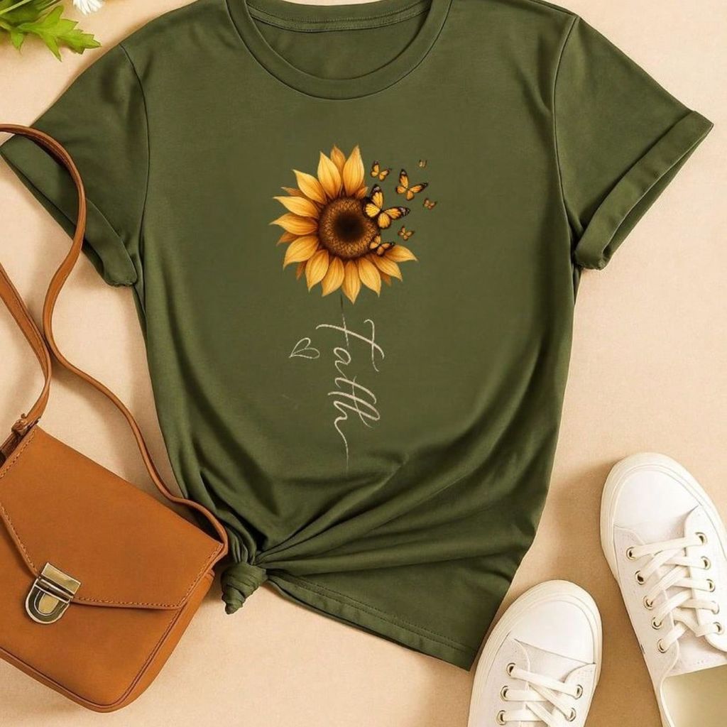 Blusa Feminina Básica 100% Algodão – Leve, Fresquinha e Chic Girassol + Faith P M G GG