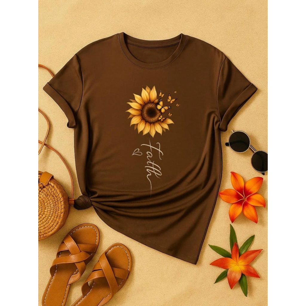 Blusa Feminina Básica 100% Algodão – Leve, Fresquinha e Chic Girassol + Faith P M G GG