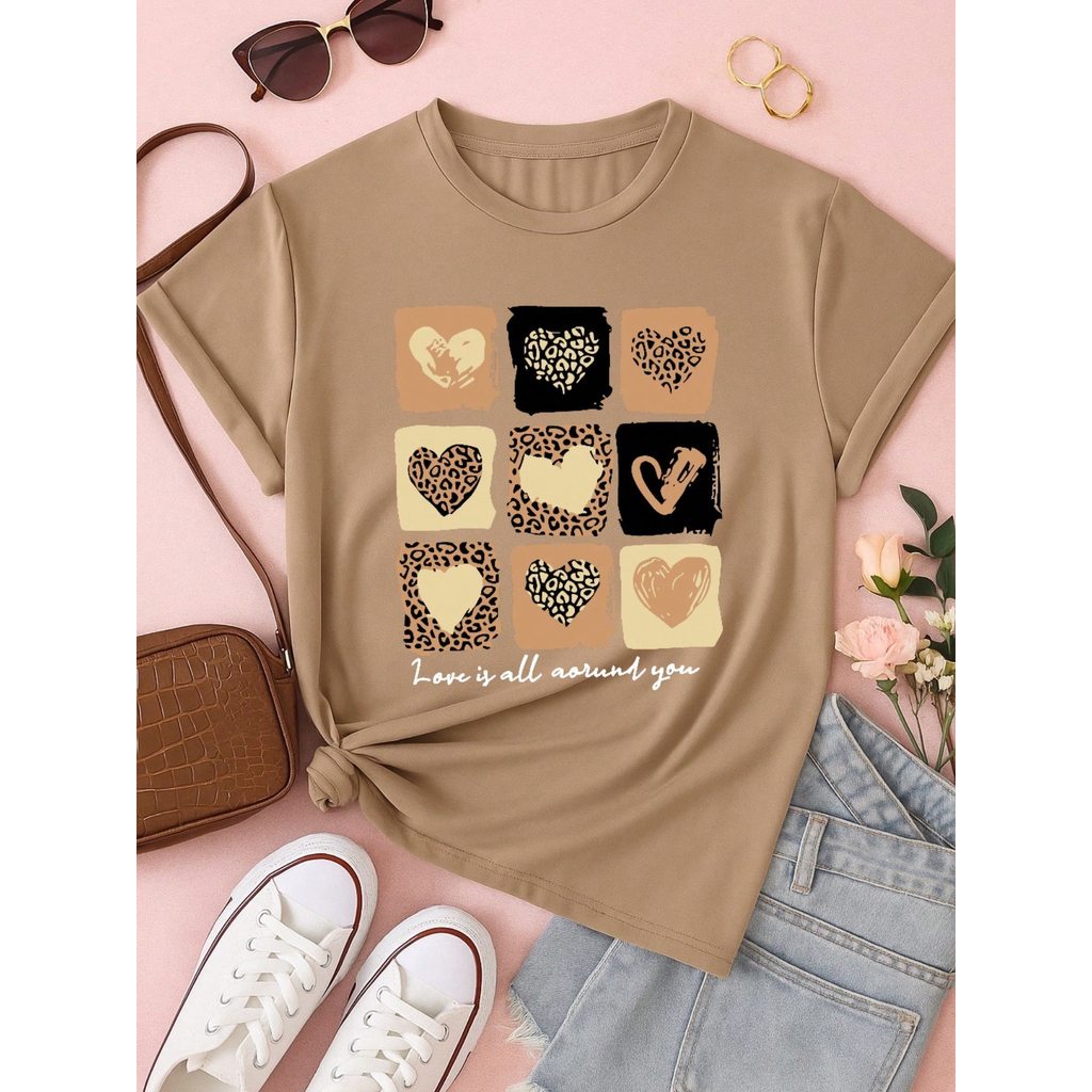 Camiseta T-shirt Love Coração Tendencia Babylook 100% Algodão Animal Print P M G GG
