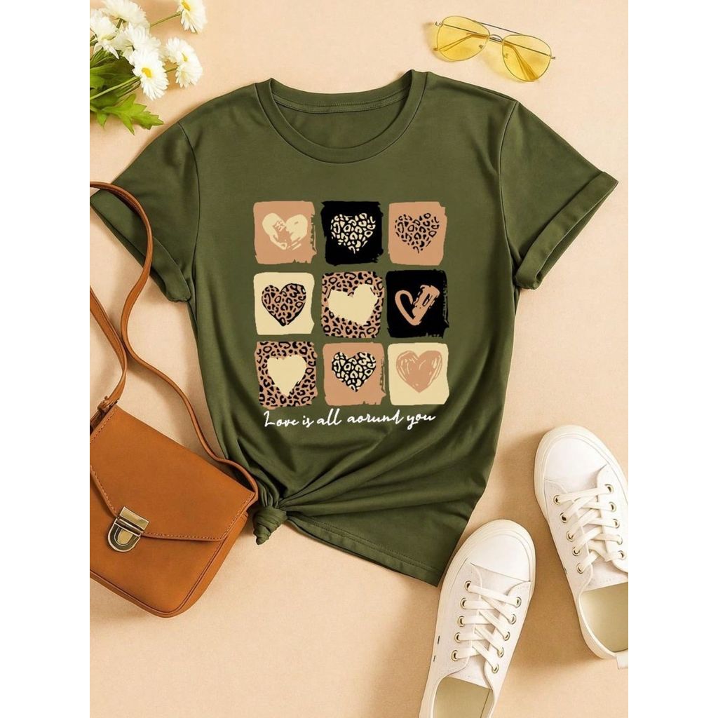 Camiseta T-shirt Love Coração Tendencia Babylook 100% Algodão Animal Print P M G GG