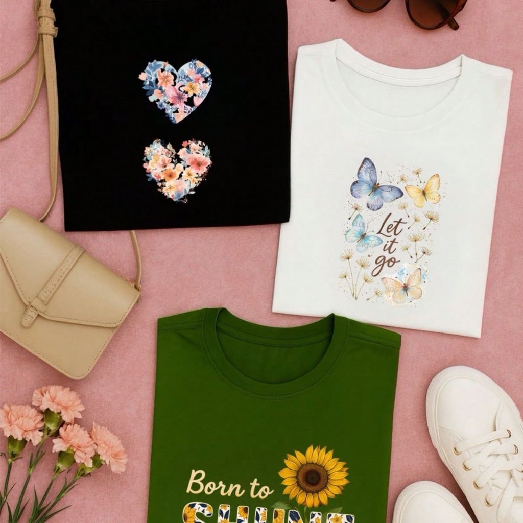 Kit 3 Blusas Femininas 100% Algodão Baby Look – Confortáveis, Estampas Modernas, P ao GG