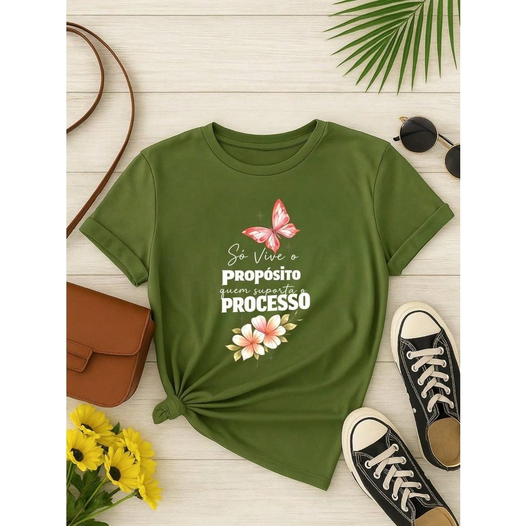 . Blusa Feminina 100% Algodão Estampa Borboleta Frase Motivacional – Confortável e Moderna