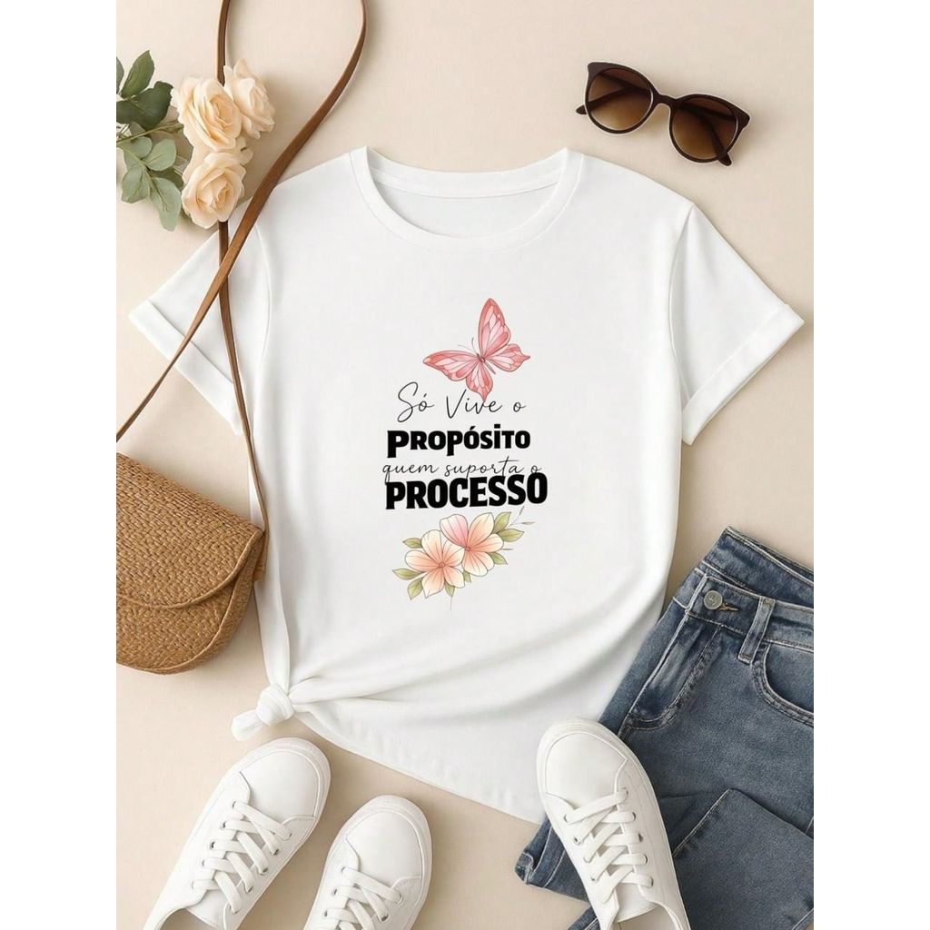 . Blusa Feminina 100% Algodão Estampa Borboleta Frase Motivacional – Confortável e Moderna