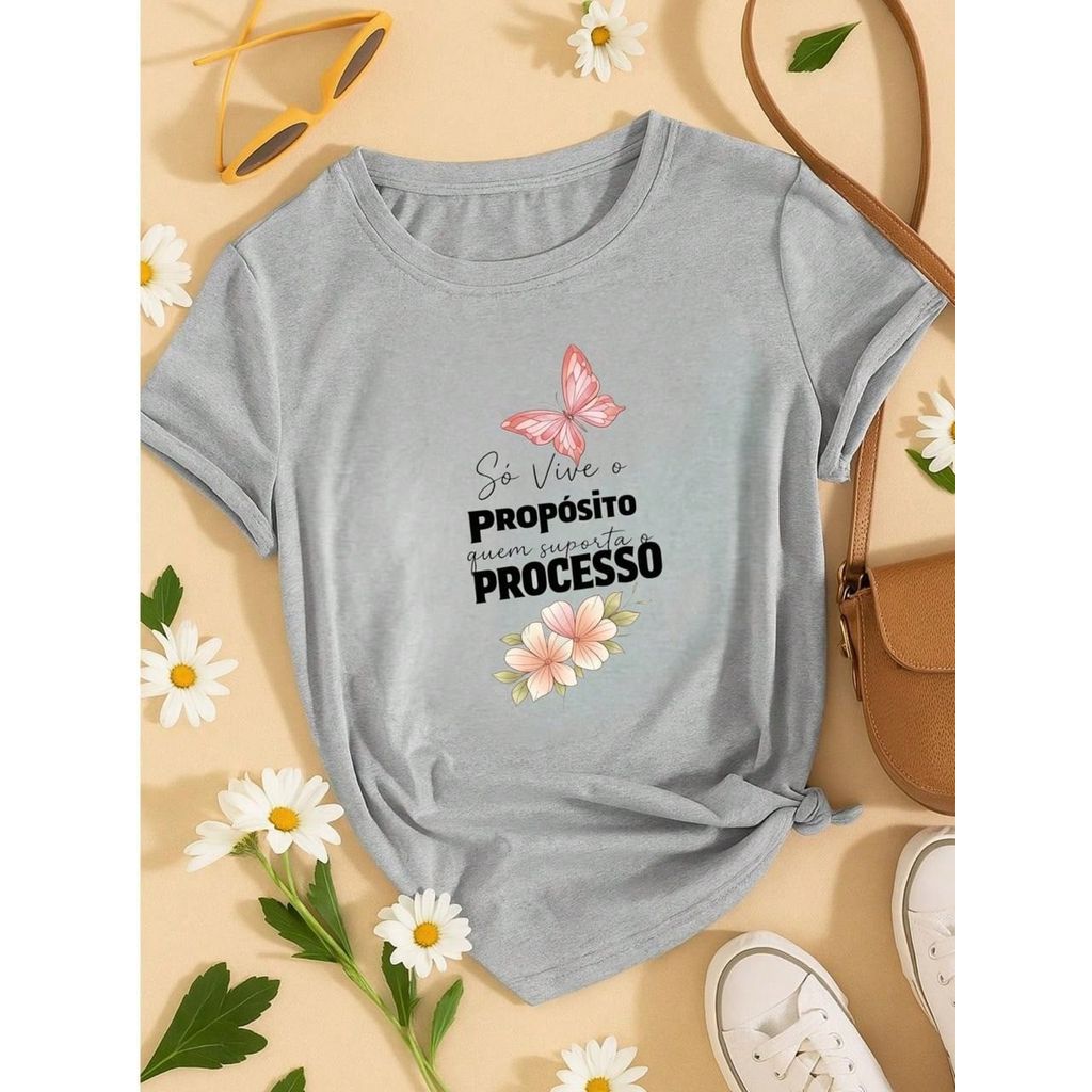 . Blusa Feminina 100% Algodão Estampa Borboleta Frase Motivacional – Confortável e Moderna