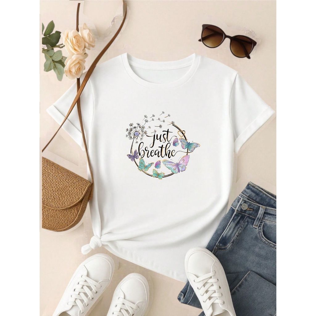 Kit 3 Blusas Femininas 100% Algodão Estampa Borboleta Floral Casual