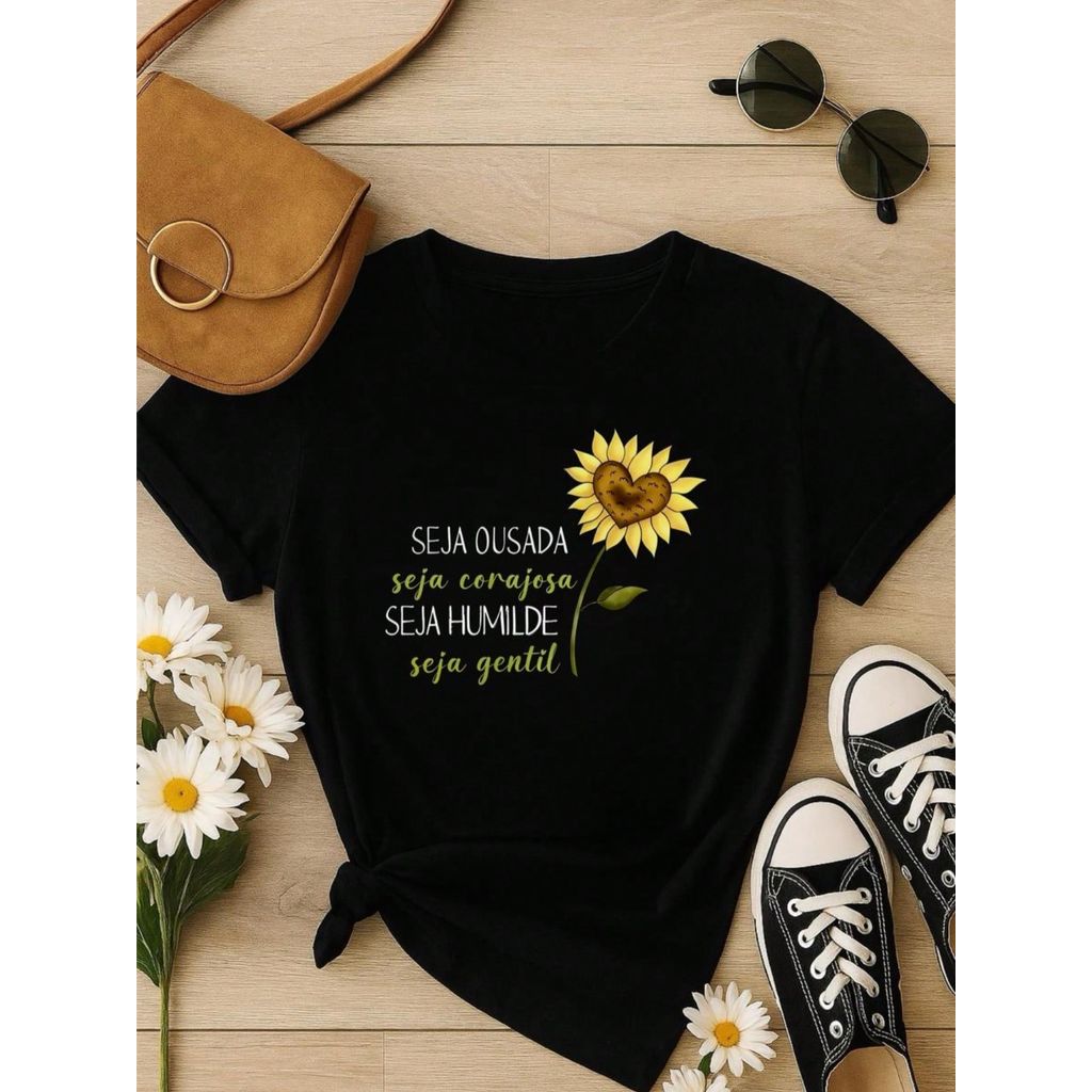 Kit 3 Camisetas Femininas Algodão Premium – Baby Look Estampada – P ao GG