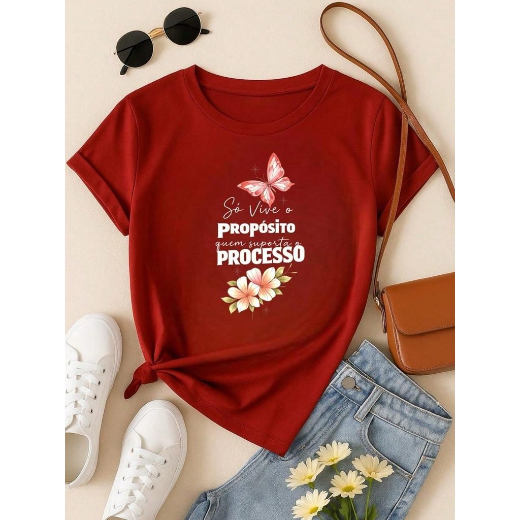 . Blusa Feminina 100% Algodão Estampa Borboleta Frase Motivacional – Confortável e Moderna