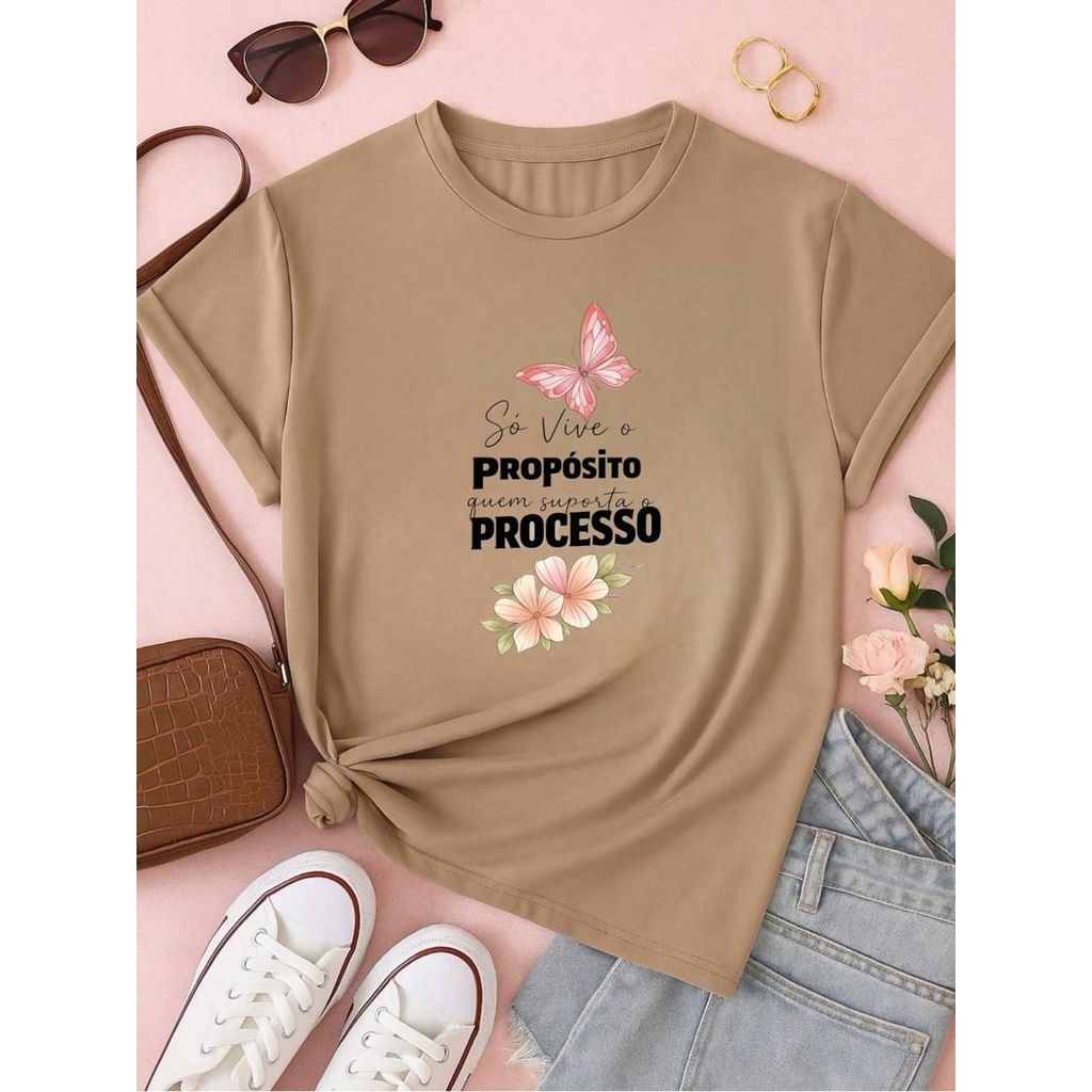 . Blusa Feminina 100% Algodão Estampa Borboleta Frase Motivacional – Confortável e Moderna