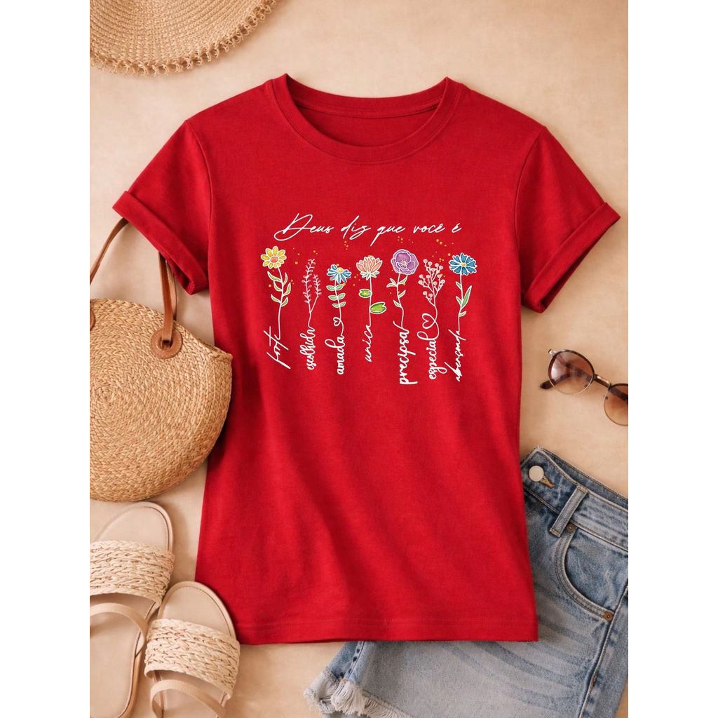 Blusa Feminina Estampada Deus Diz Que Você É 100% Algodão Casual | P ao GG