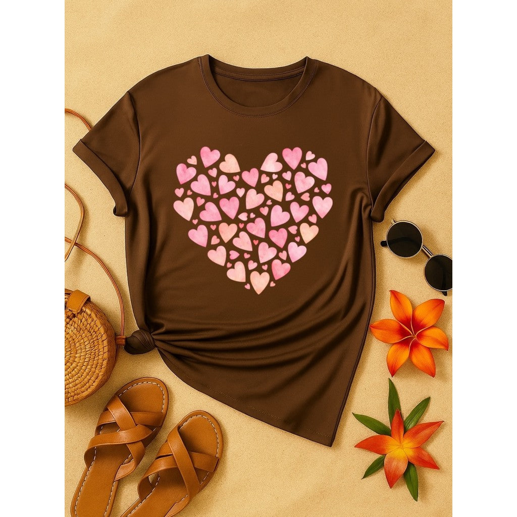 Kit 3 Blusas Femininas 100% Algodão Estampa Coração e Borboleta Floral Baby Look P ao GG