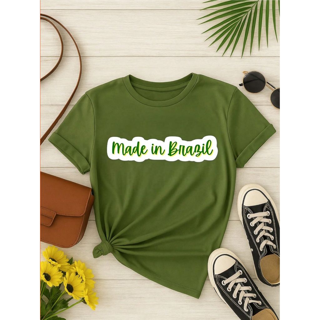 Kit 3 Blusas Femininas Estampadas Brasil 100% Algodão – Copa do Mundo Casual