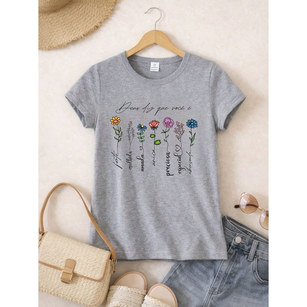 Blusa Feminina Estampada Deus Diz Que Você É 100% Algodão Casual | P ao GG