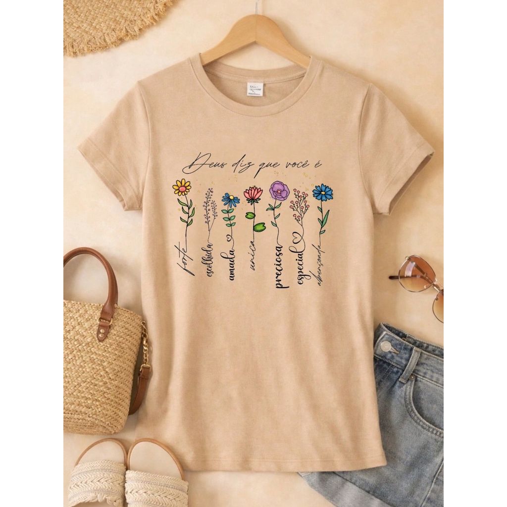 Blusa Feminina Estampada Deus Diz Que Você É 100% Algodão Casual | P ao GG