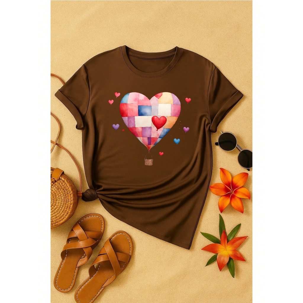 Blusa Feminina 100% Algodão – Estampa Coração Balão Patchwork