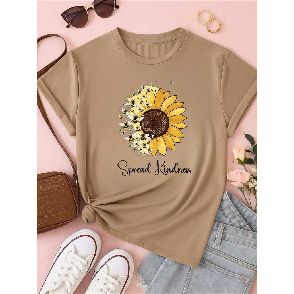 Camiseta Feminina Blusa T-shirt 100% Algodão Estampa Girassol Astronauta Casual P-GG