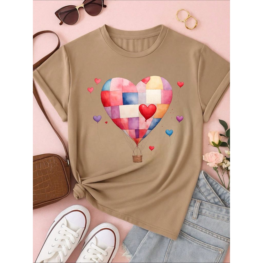 Blusa Feminina 100% Algodão – Estampa Coração Balão Patchwork