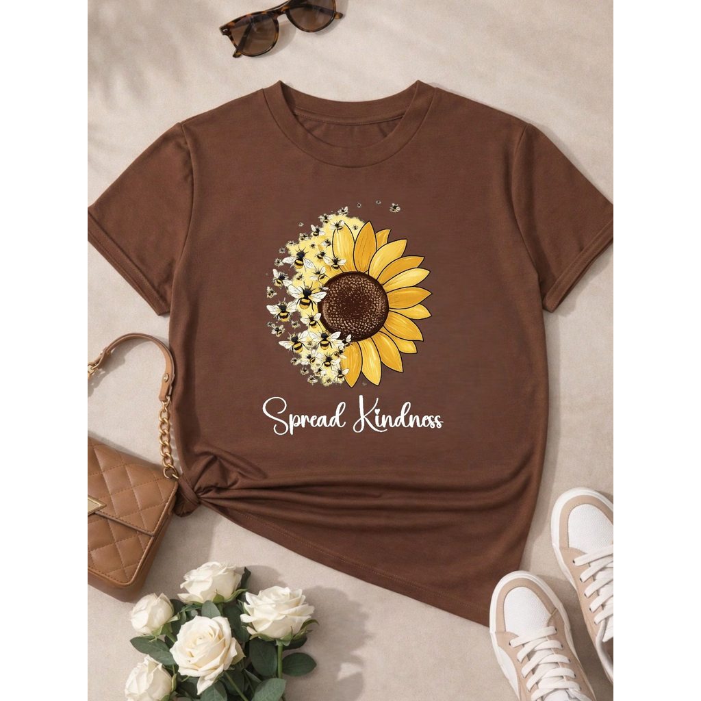 Camiseta Feminina Blusa T-shirt 100% Algodão Estampa Girassol Astronauta Casual P-GG