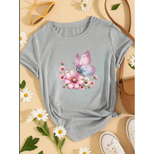 Blusa Feminina 100% Algodão Estampa Borboleta Floral | Camiseta Casual Confortável P ao GG