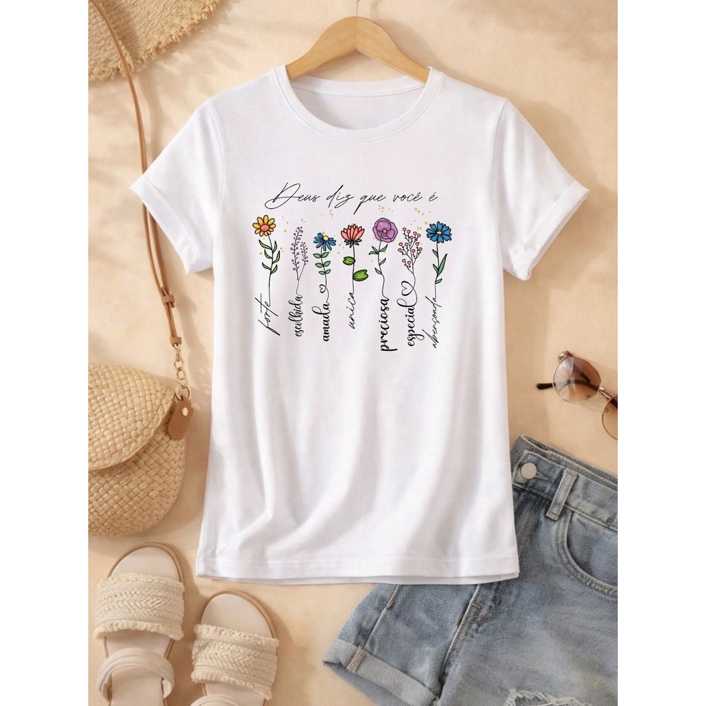 Blusa Feminina Estampada Deus Diz Que Você É 100% Algodão Casual | P ao GG