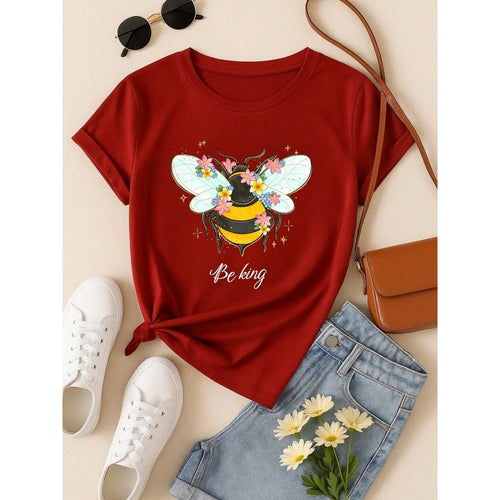 Blusa Feminina 100% Algodão Be Kind | Camiseta Estampada Abelha Floral Casual | P ao GG