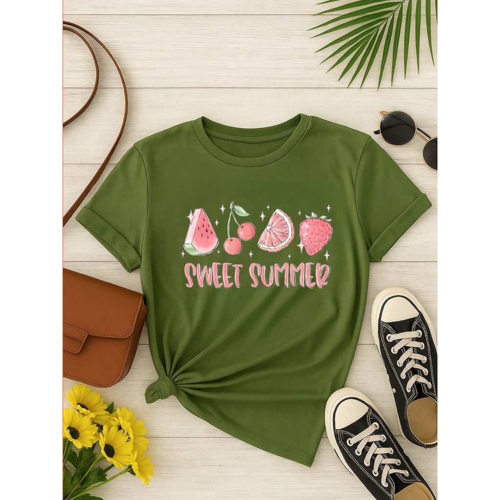 Blusa Feminina 100% Algodão Sweet Summer | Camiseta Estampada Frutas Casual