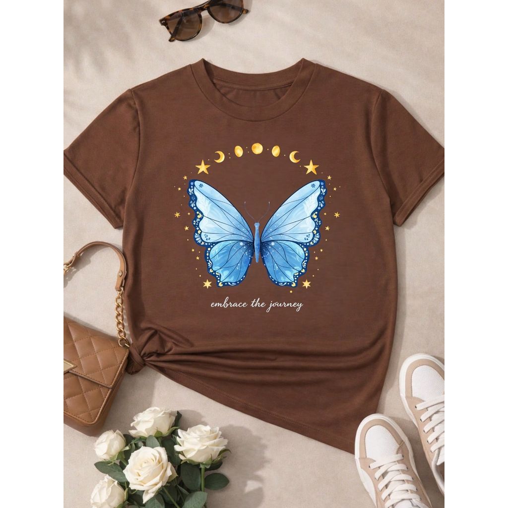 Camiseta Feminina 100% Algodão Estampa Love Happiness Faith Penas Casual P-GG