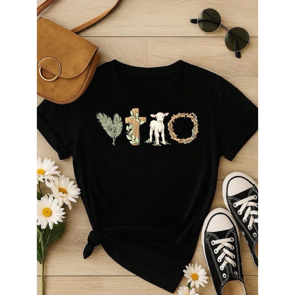 Blusa Feminina 100% Algodão Estampa Vitória Cristã | Camiseta Religiosa Confortável