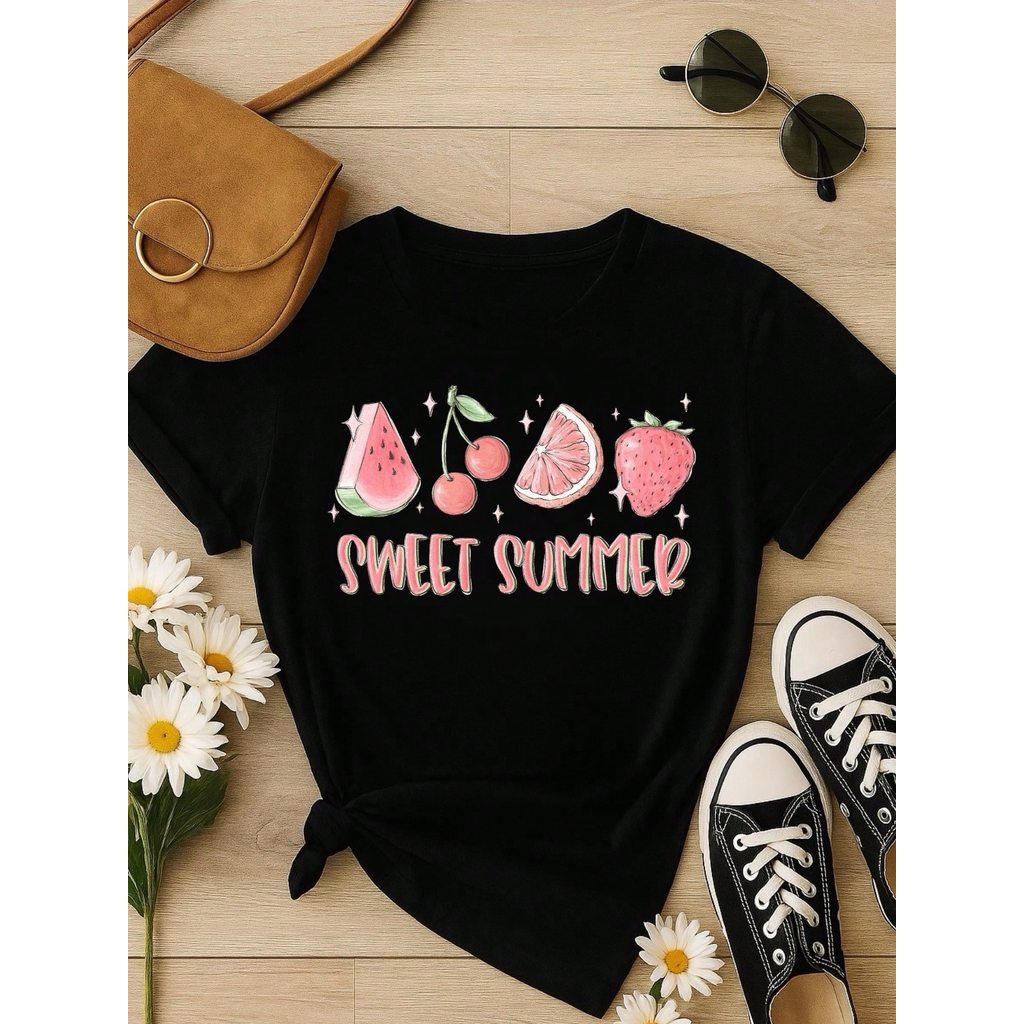 Blusa Feminina 100% Algodão Sweet Summer | Camiseta Estampada Frutas Casual