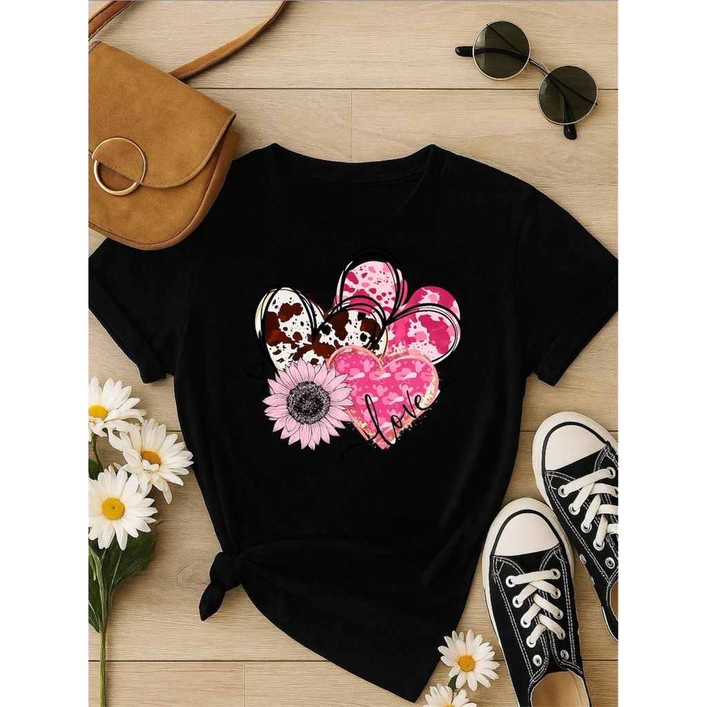 Kit 3 Blusas Femininas Estampadas Casual – Manga Curta, Confortável, Dia a Dia