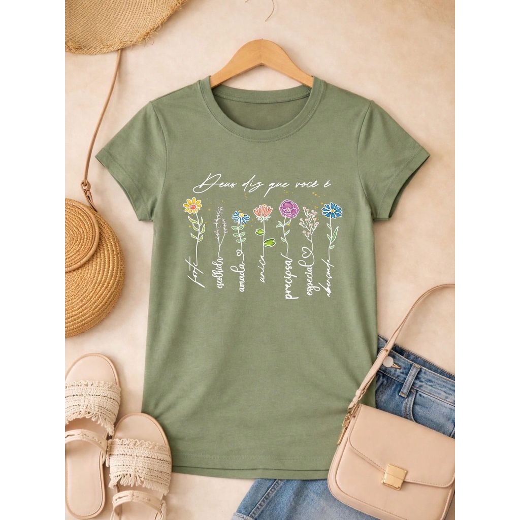 Blusa Feminina Estampada Deus Diz Que Você É 100% Algodão Casual | P ao GG