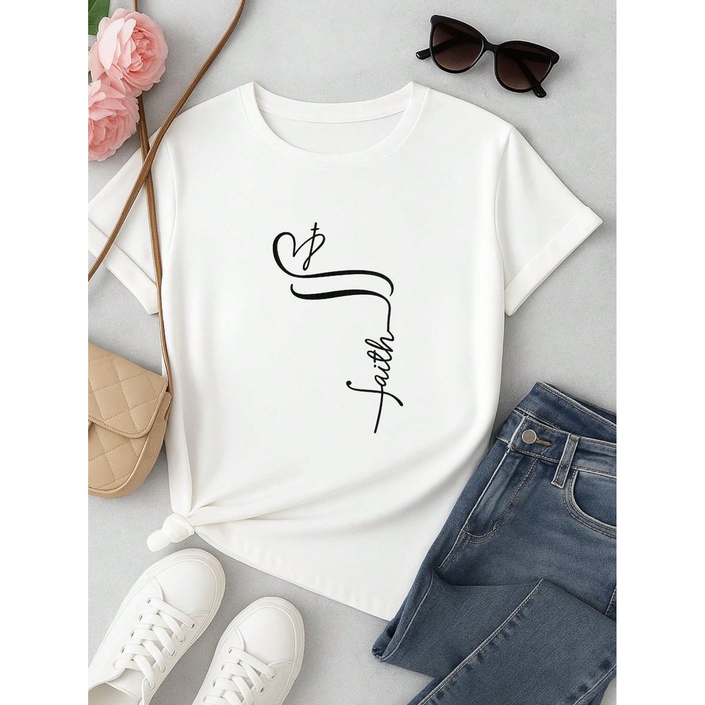 Kit 3 Camisetas Femininas 100% Algodão Estampa Coração Casual Presente Feminino