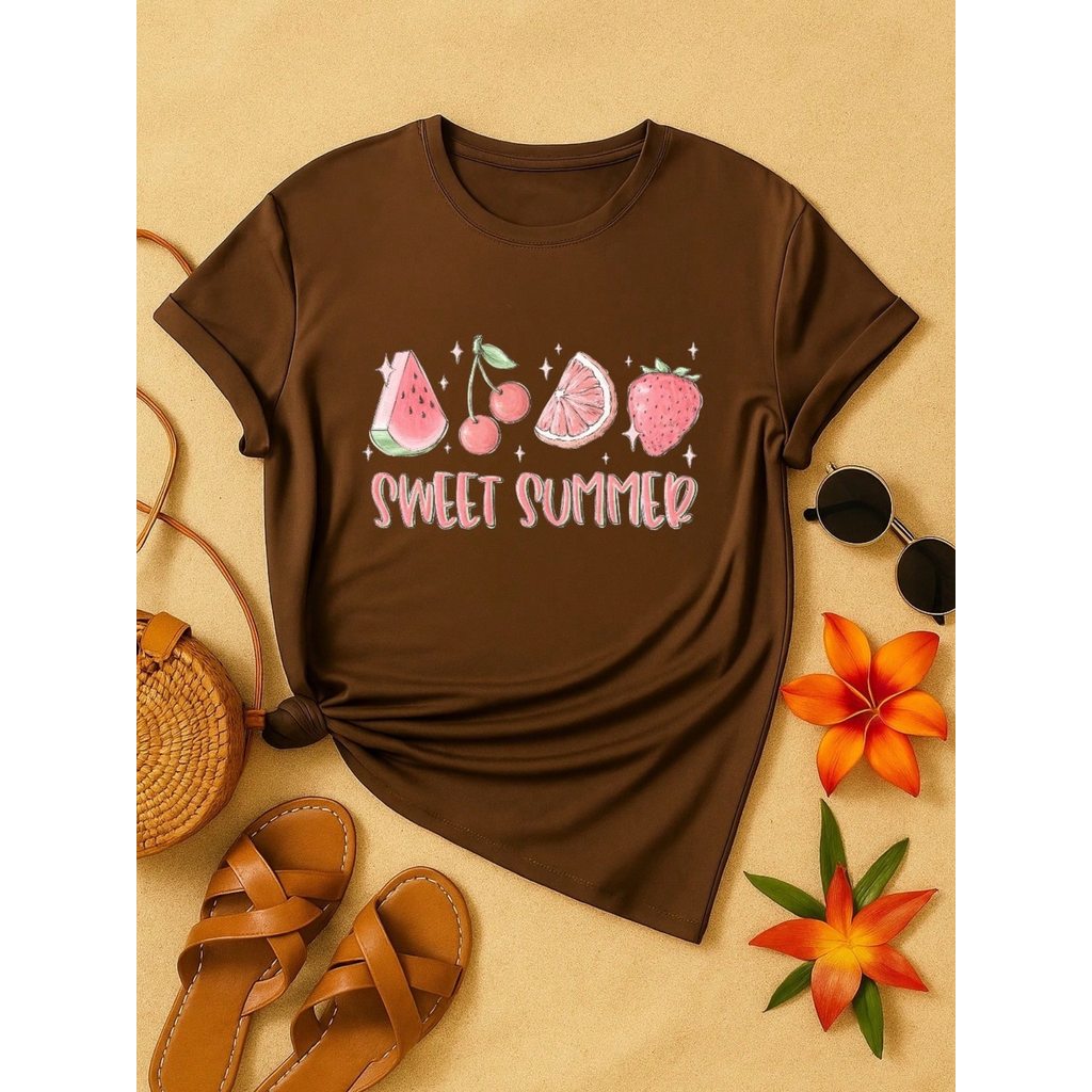 Blusa Feminina 100% Algodão Sweet Summer | Camiseta Estampada Frutas Casual